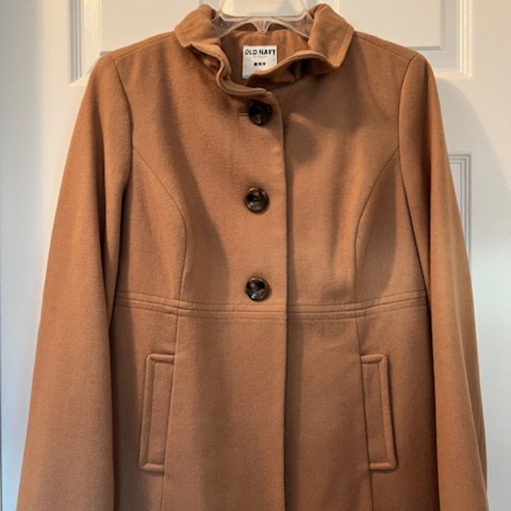 Old Navy Camel Wool-Blend Coat – Size M – Super cute ruffled collar